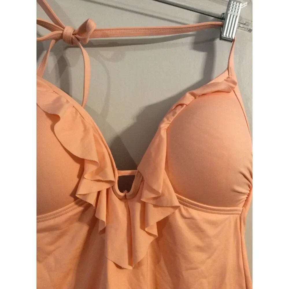 Kenneth Cole Medium M  Ready to Ruffle Tankini Top Light Coral peach swim wear